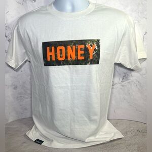 Honey Graphic Short Sleeve Tee in White with Orange Print